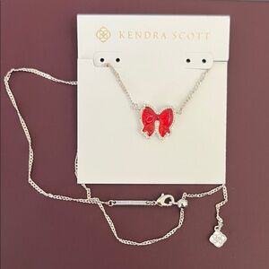 Kendra Scott Red Bow Necklace in Silver Tone